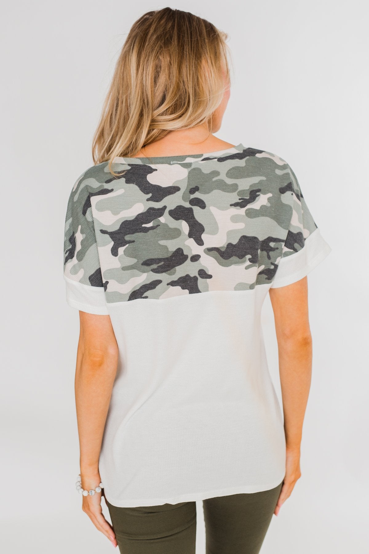 Something Special Camo Color Block Top- Ivory