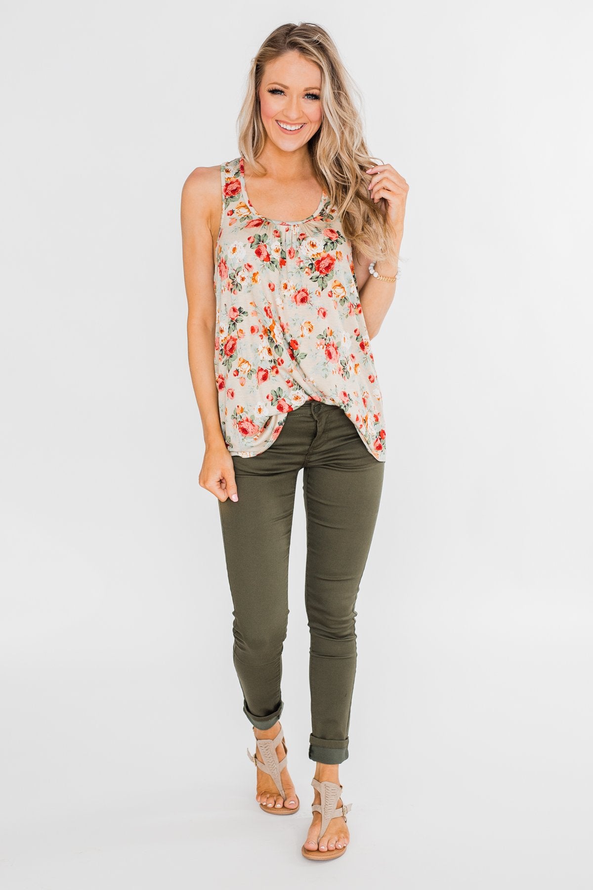 Next to You Floral Tank Top- Light Taupe