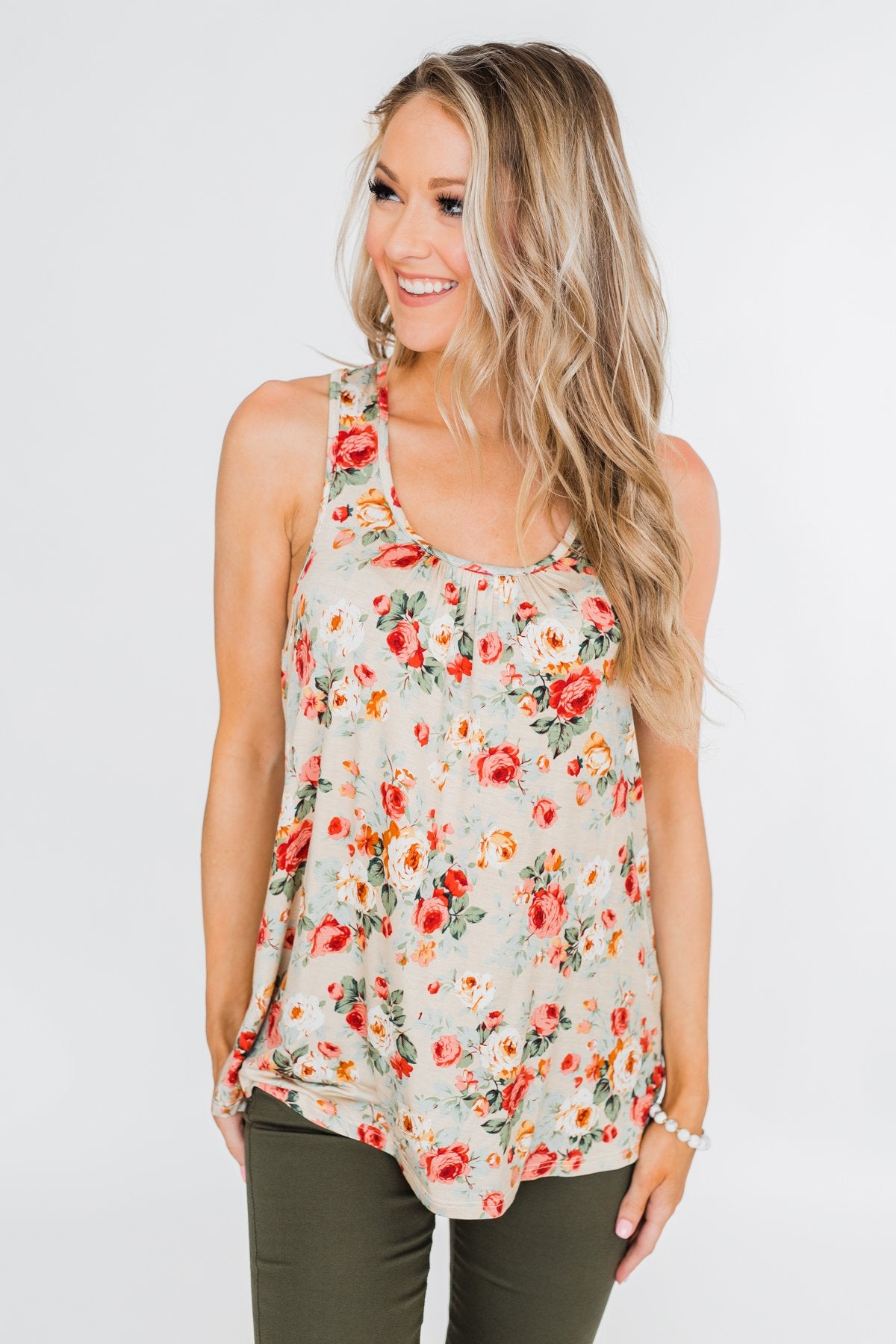 Next to You Floral Tank Top- Light Taupe