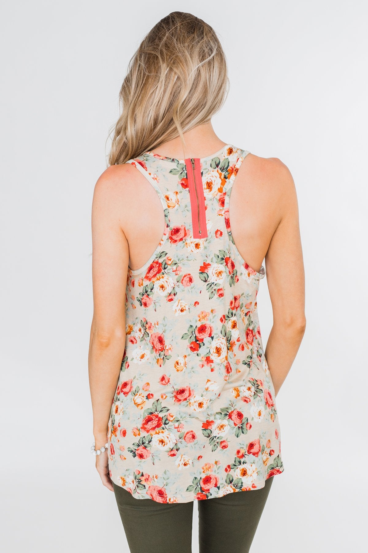 Next to You Floral Tank Top- Light Taupe