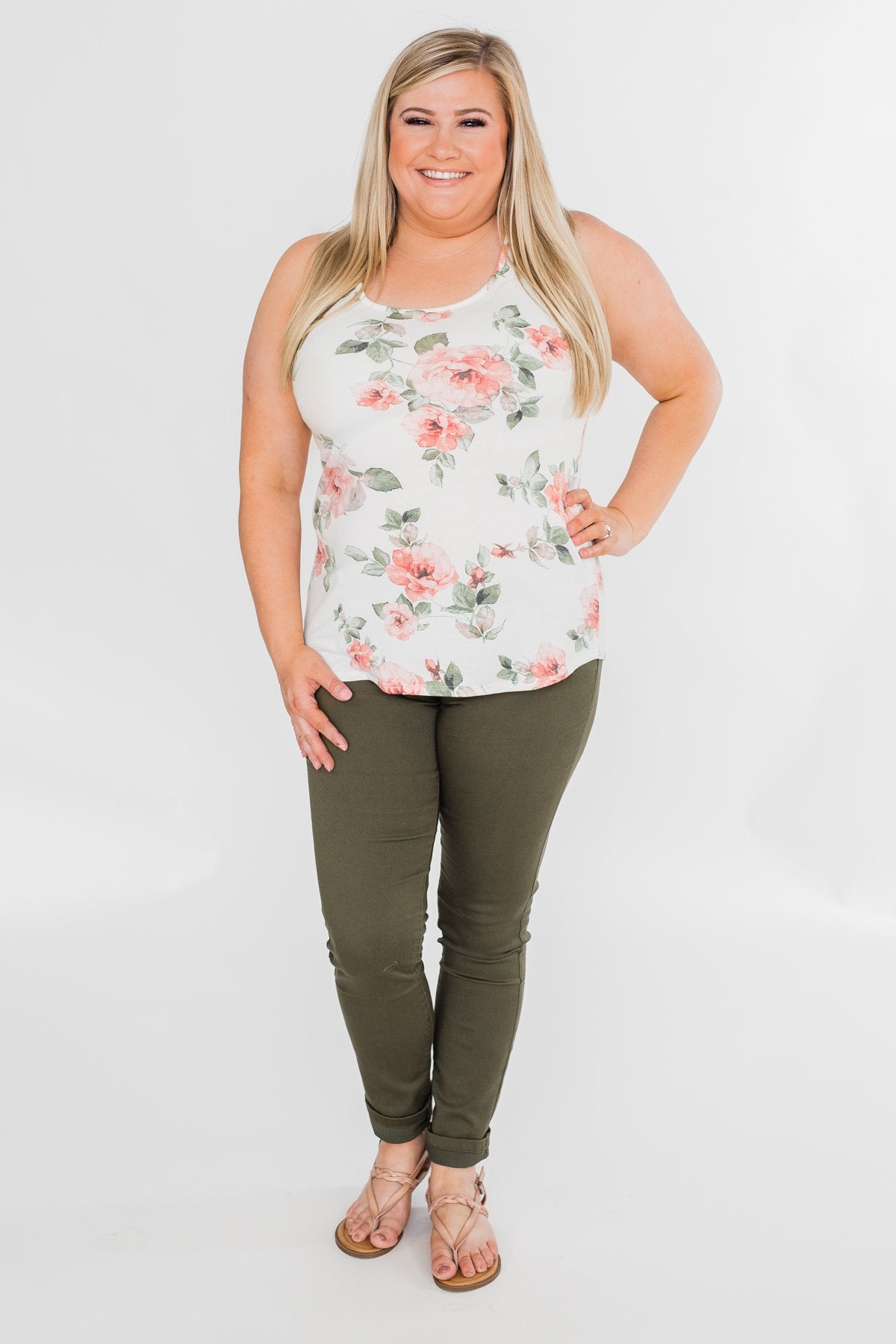 Ready When You Are Lace Back Tank Top- Ivory
