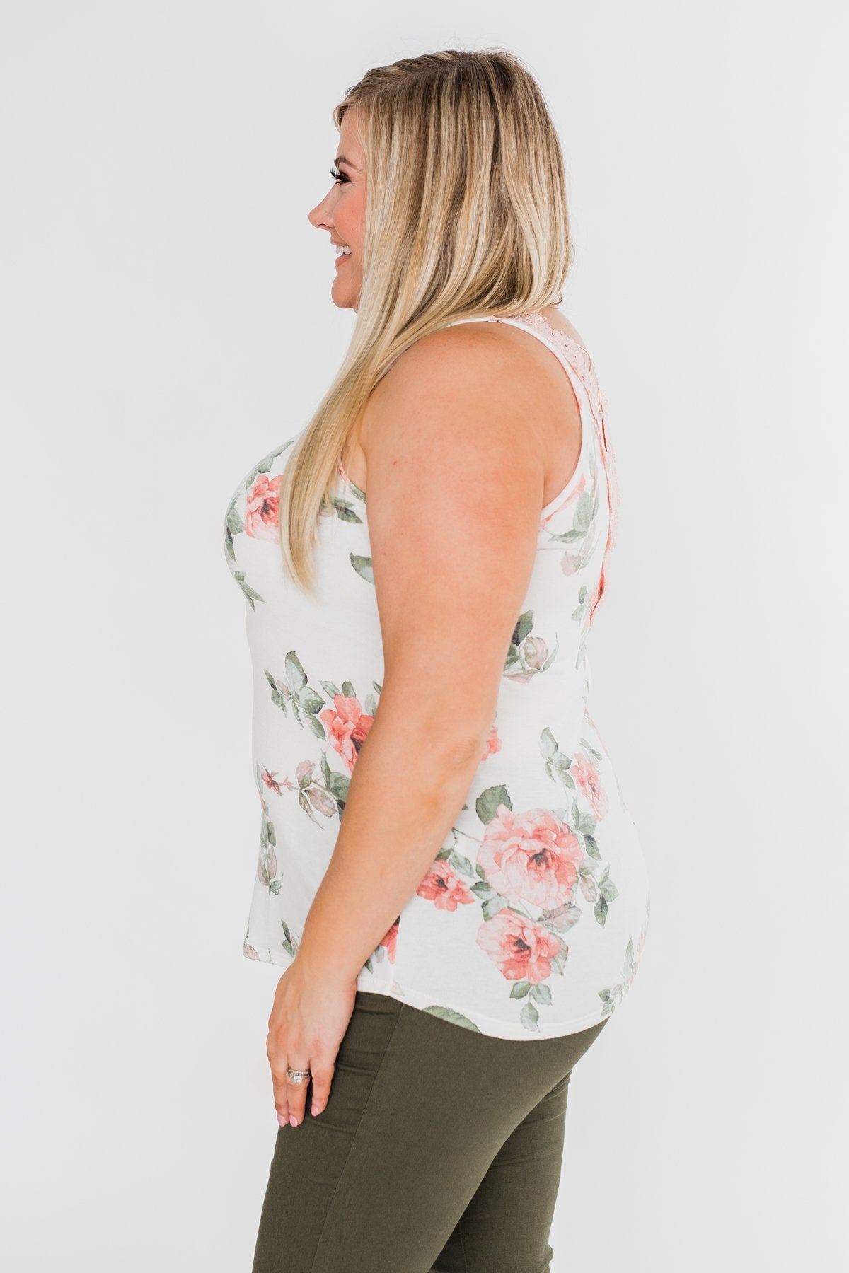 Ready When You Are Lace Back Tank Top- Ivory