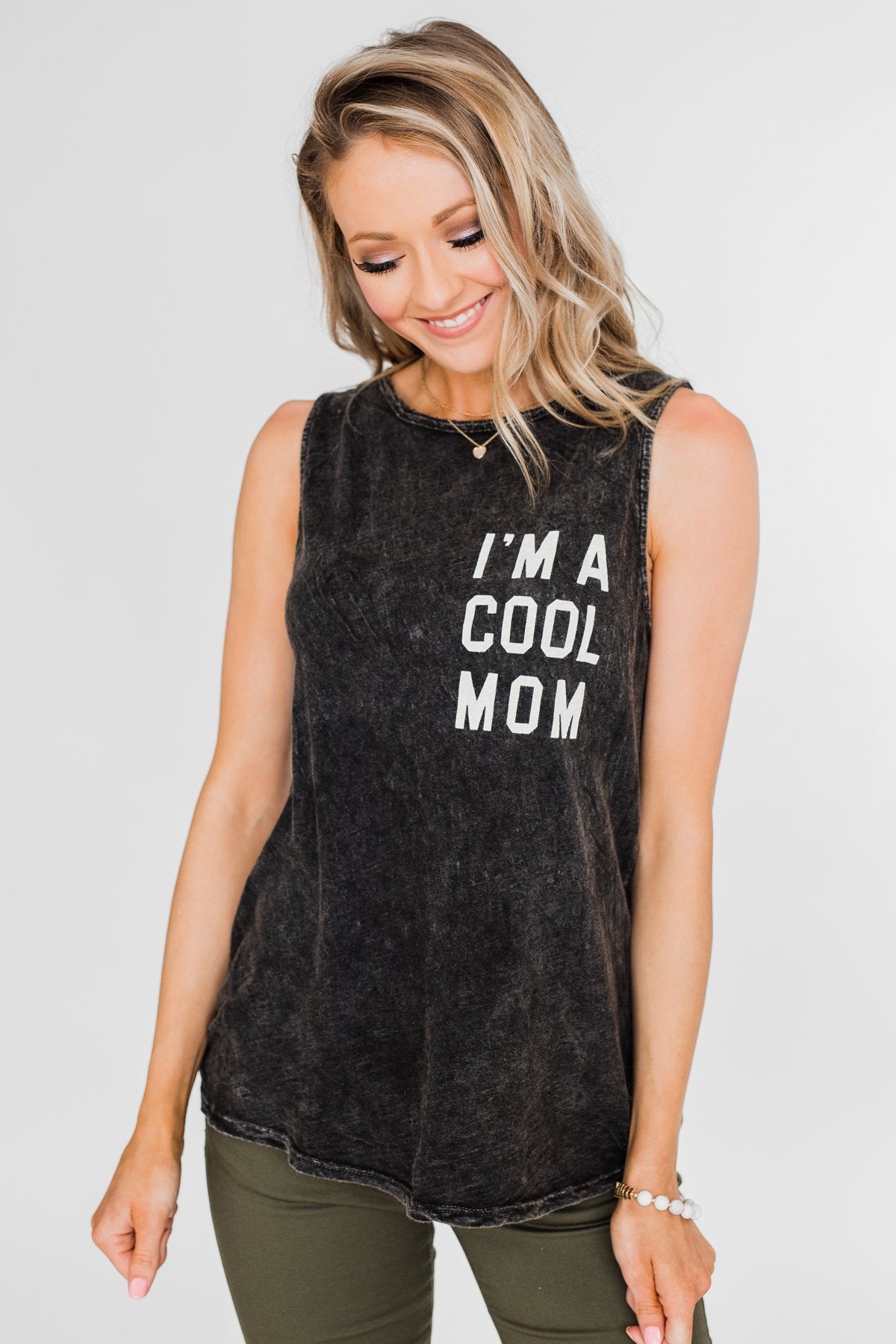 "I'm a Cool Mom" Tank Top- Black Vintage
