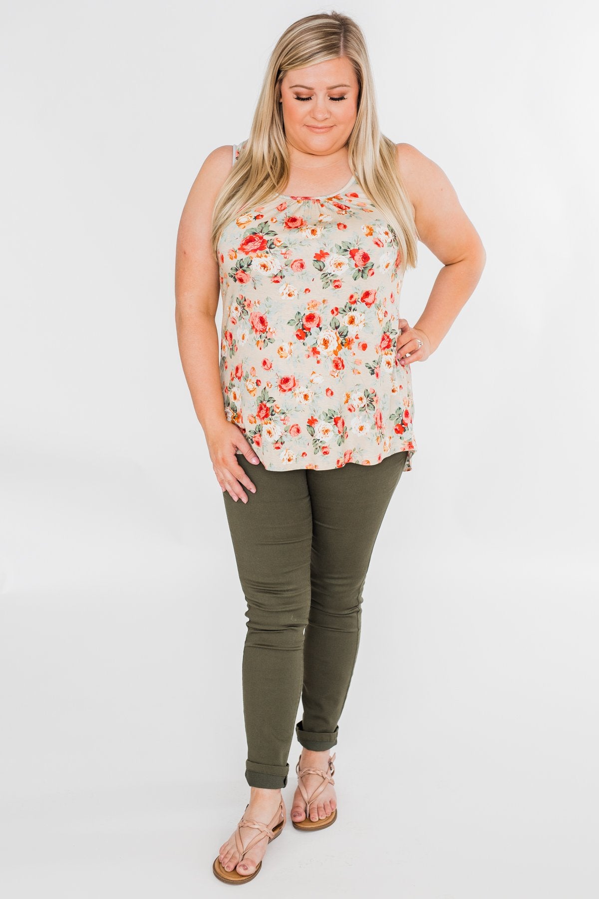 Next to You Floral Tank Top- Light Taupe