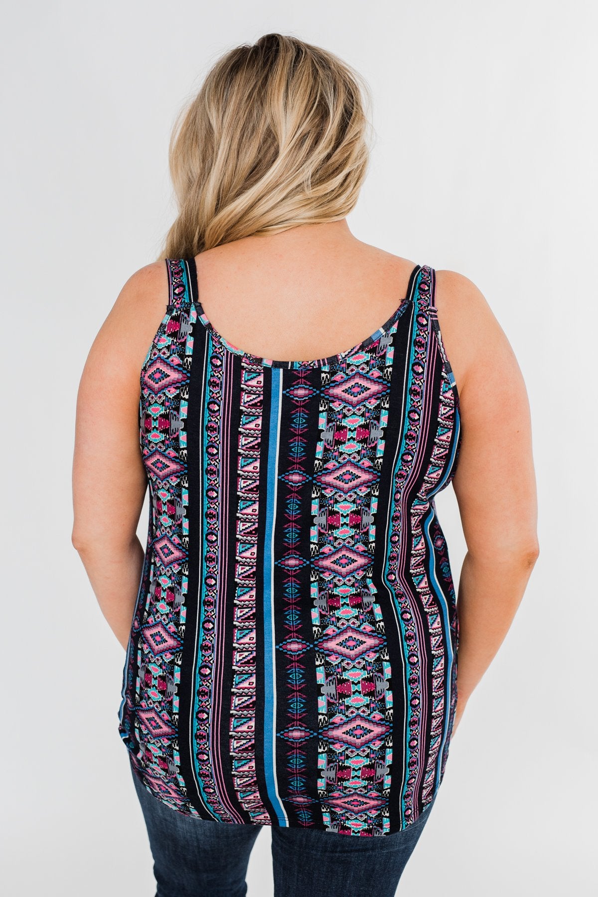 Set on You Aztec Twist Tank Top- Dark Navy & Pink