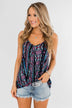 Set on You Aztec Twist Tank Top- Dark Navy & Pink