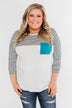 Striped 3/4 Sleeve Pocket Top- Teal