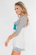 Striped 3/4 Sleeve Pocket Top- Teal
