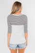 Striped 3/4 Sleeve Pocket Top- Teal