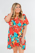 Time To Twirl Floral Ruffle & Wrap Dress- Deep Coral