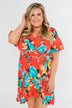 Time To Twirl Floral Ruffle & Wrap Dress- Deep Coral