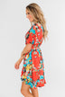 Time To Twirl Floral Ruffle & Wrap Dress- Deep Coral