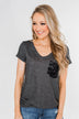 Torn Up in Lace Pocket Top- Black & Charcoal