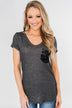 Torn Up in Lace Pocket Top- Black & Charcoal