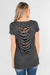 Torn Up in Lace Pocket Top- Black & Charcoal