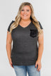 Torn Up in Lace Pocket Top- Black & Charcoal