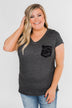 Torn Up in Lace Pocket Top- Black & Charcoal