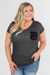 Torn Up in Lace Pocket Top- Black & Charcoal