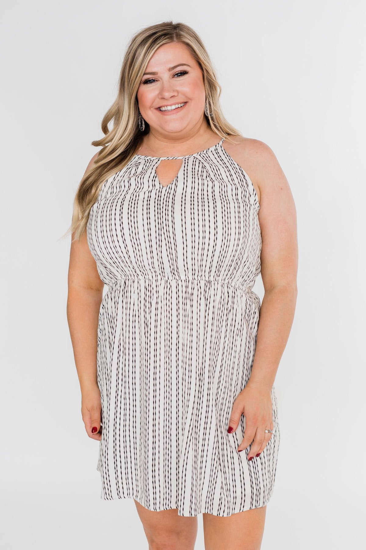 By the Way Striped Halter Dress- Ivory