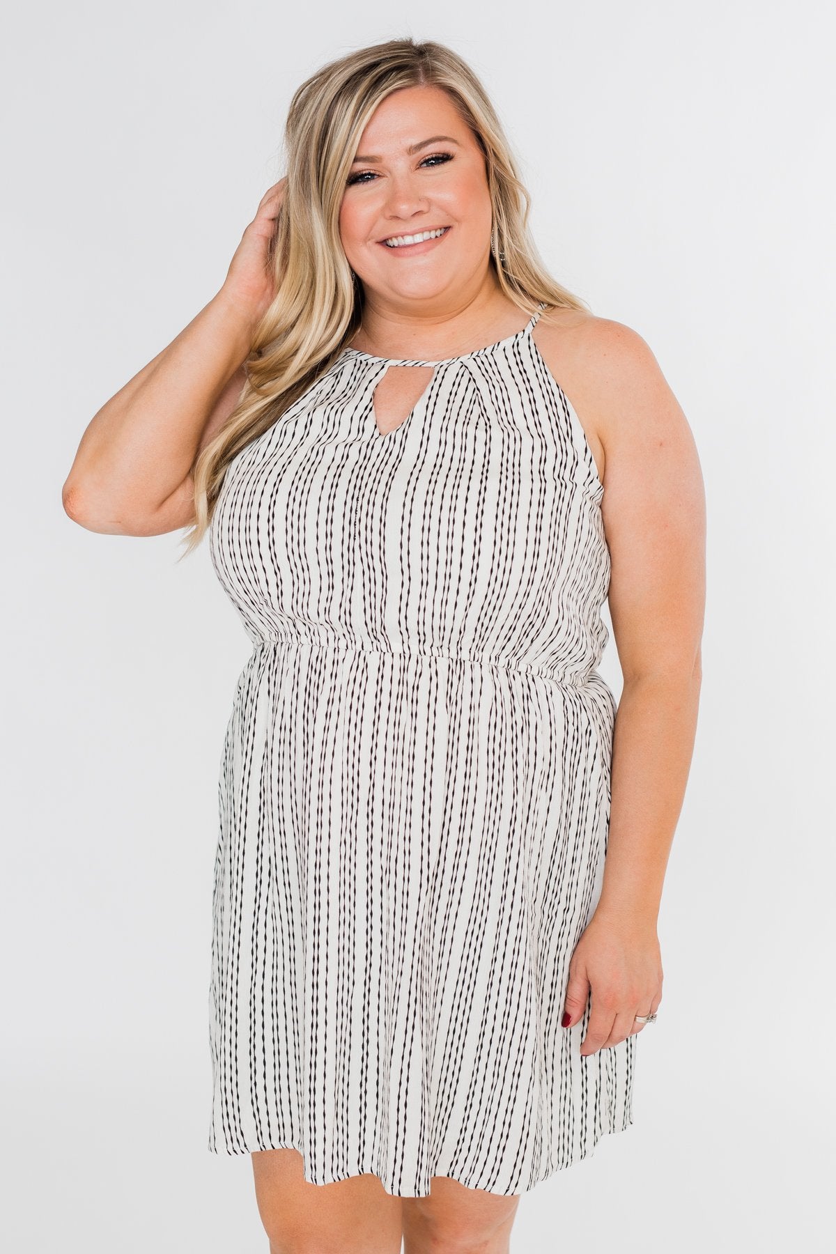 By the Way Striped Halter Dress- Ivory
