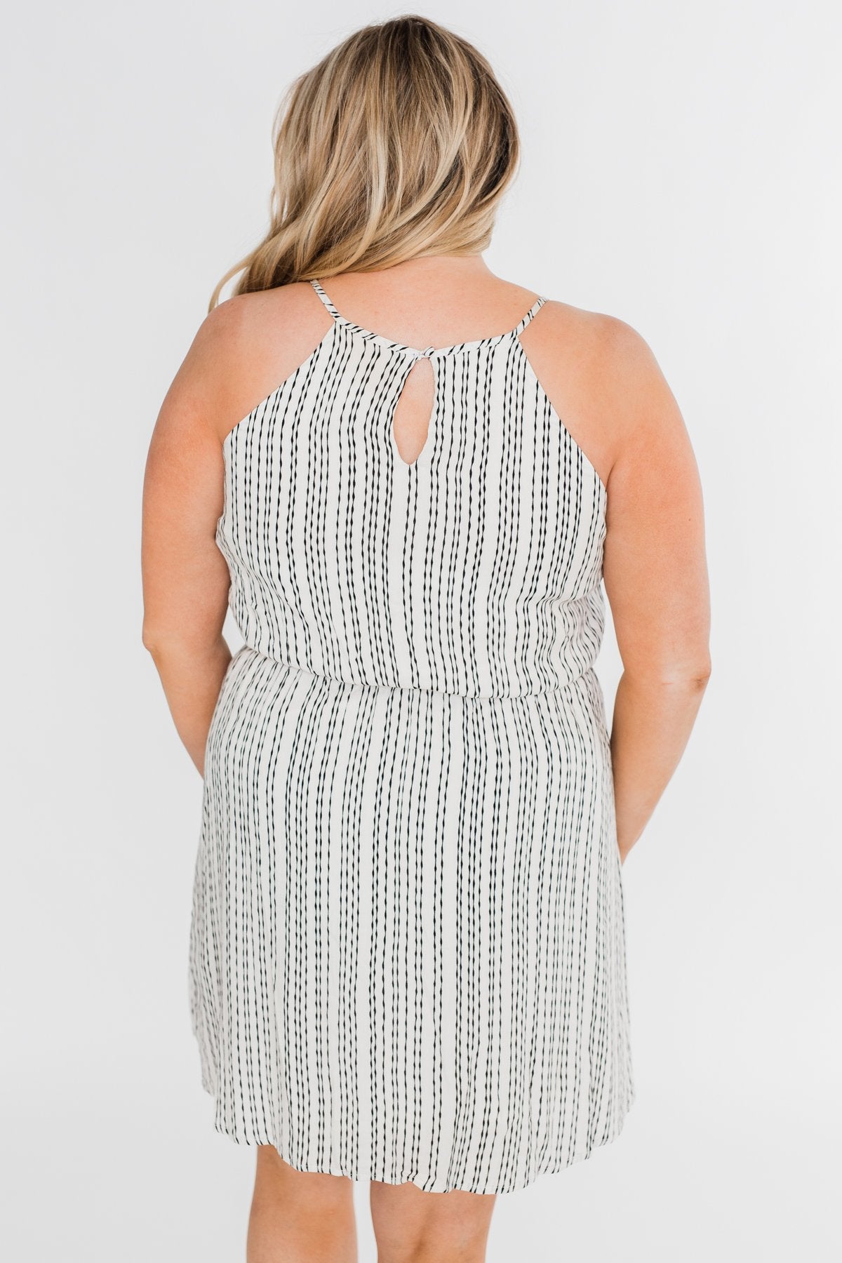 By the Way Striped Halter Dress- Ivory