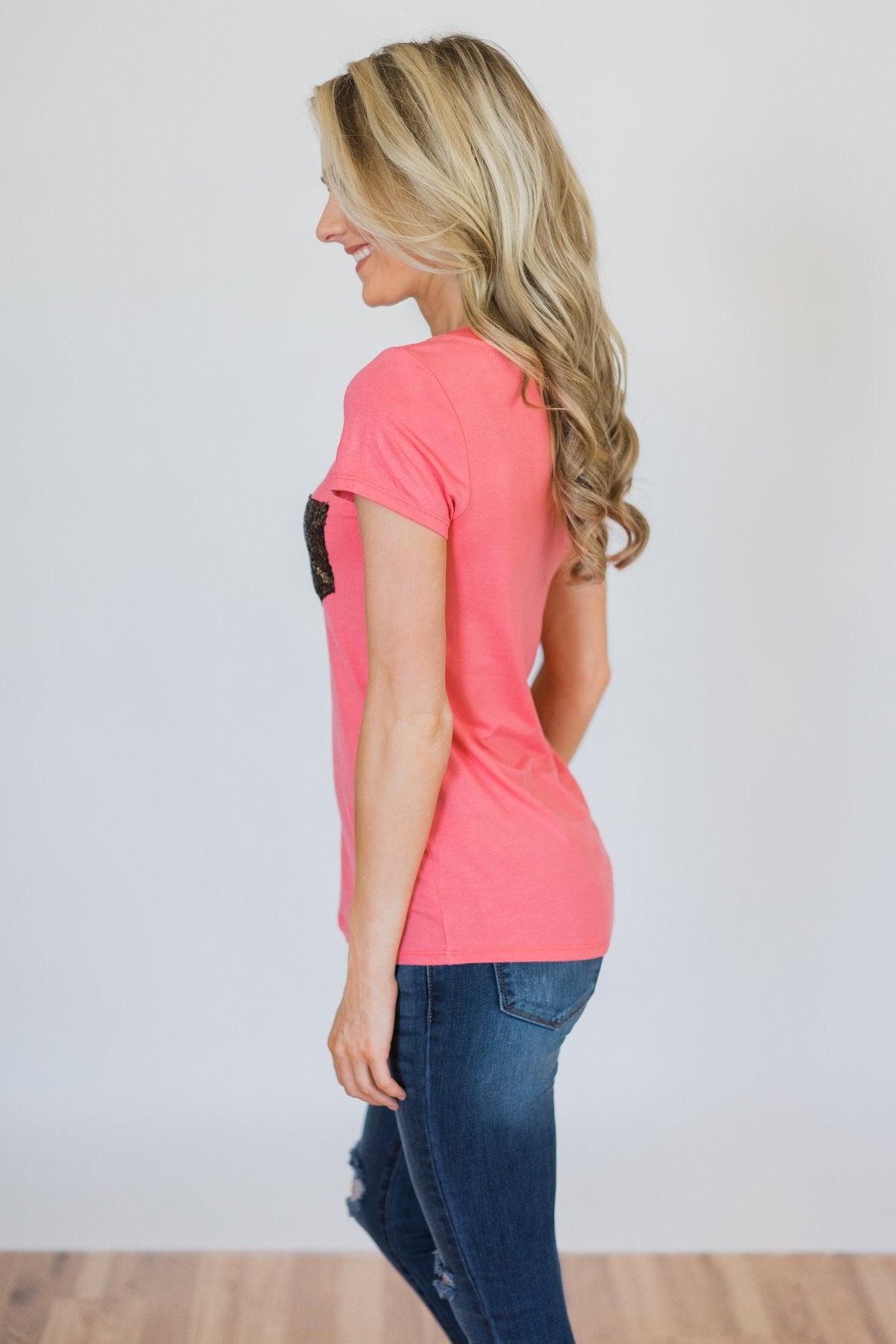 Glam Pocket Short Sleeve Top- Pink