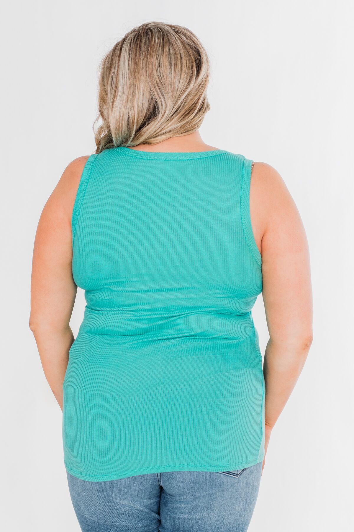 Hello Gorgeous Sequin Pocket Tank Top- Turquoise