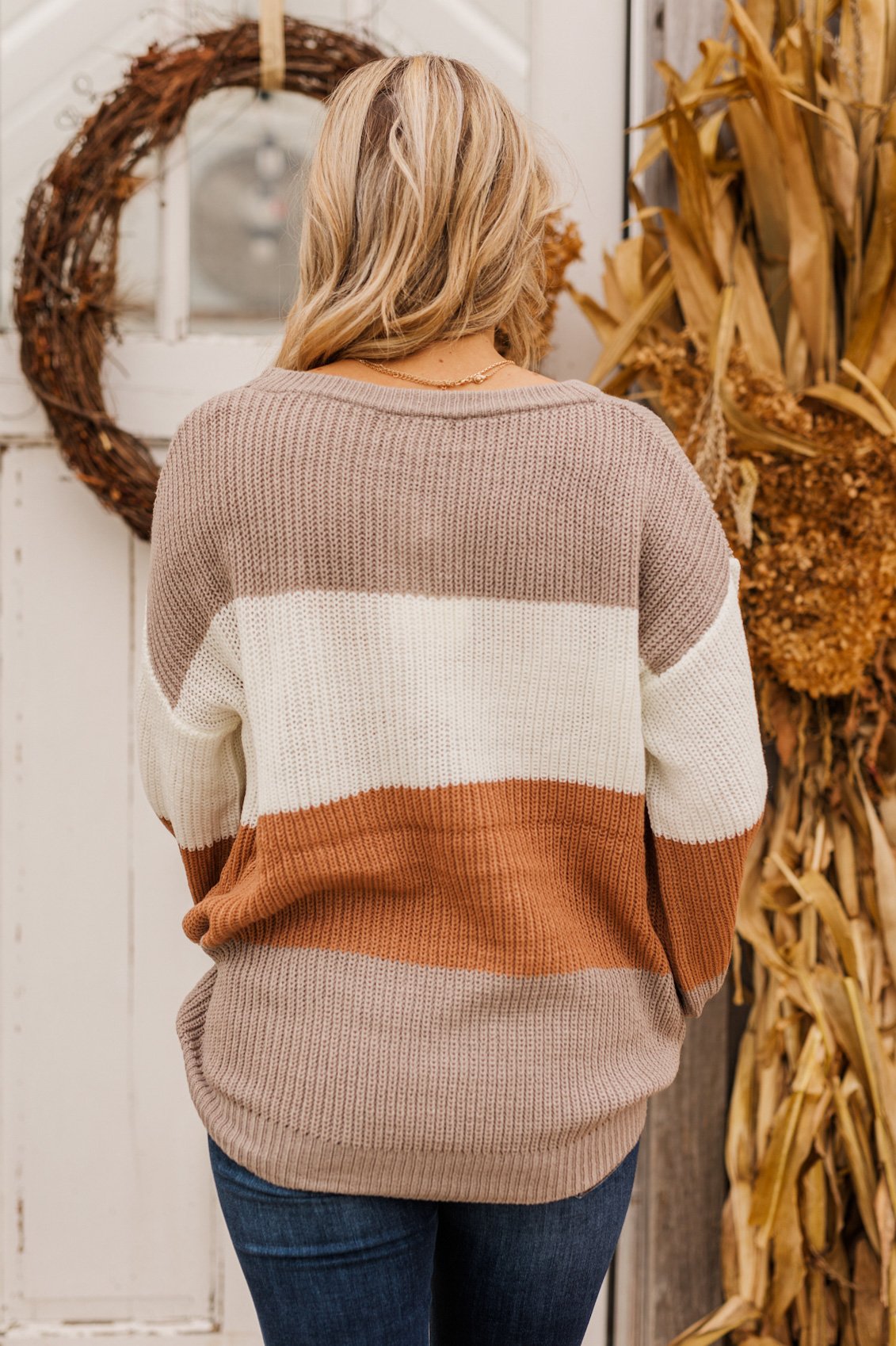 Chance To Change Knit Color Block Sweater- Mocha & Ivory