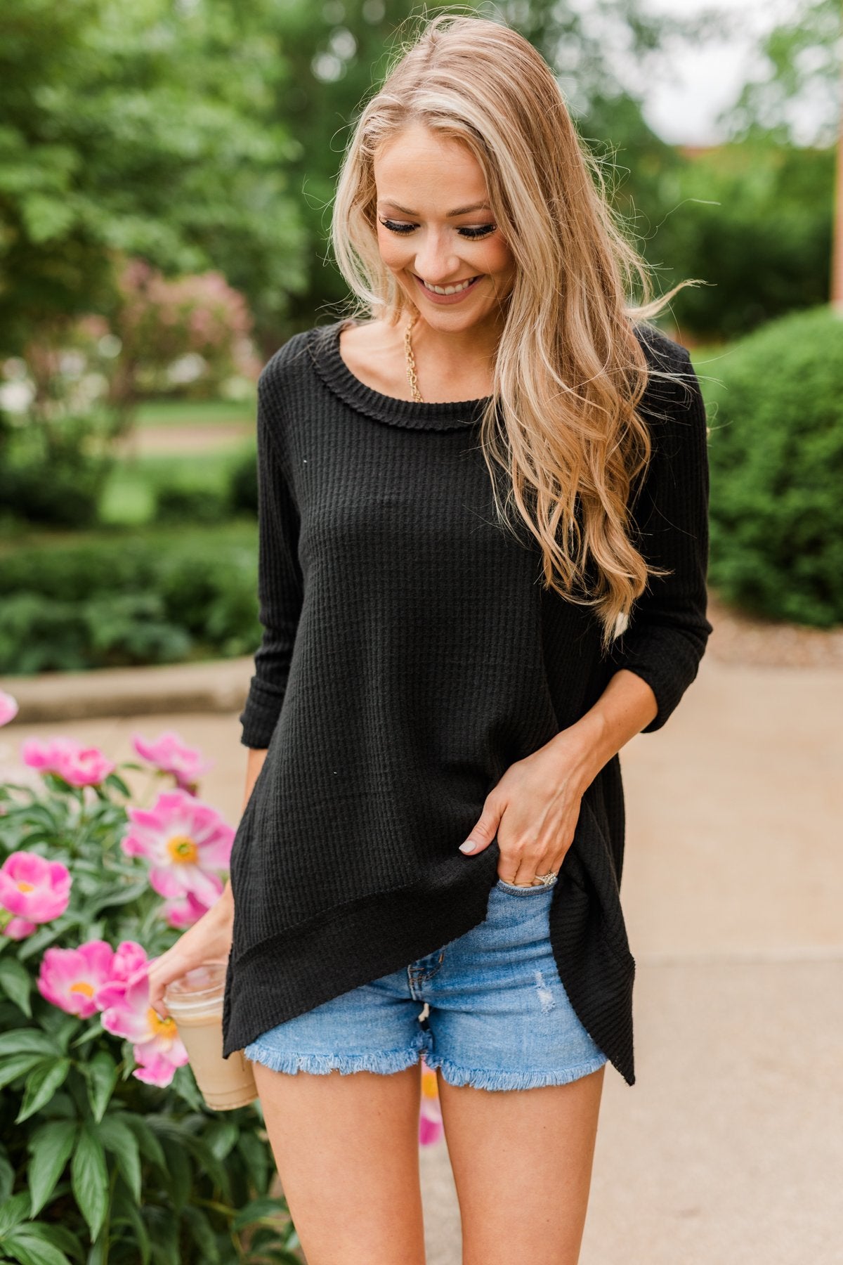 Time And Time Again Long Sleeve Thermal Top- Black