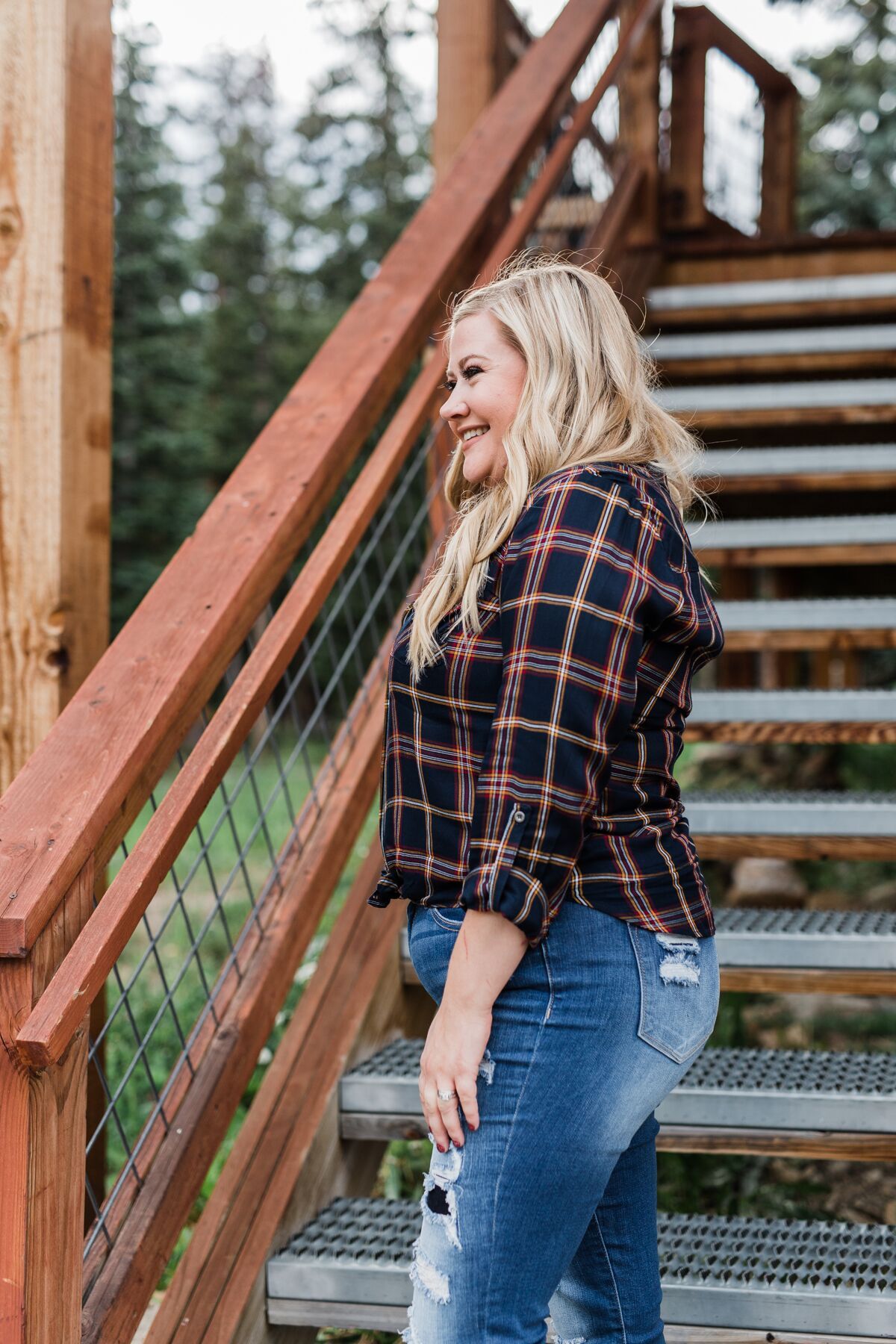 Carrying Your Love Flannel Button Up Top- Navy & Mustard