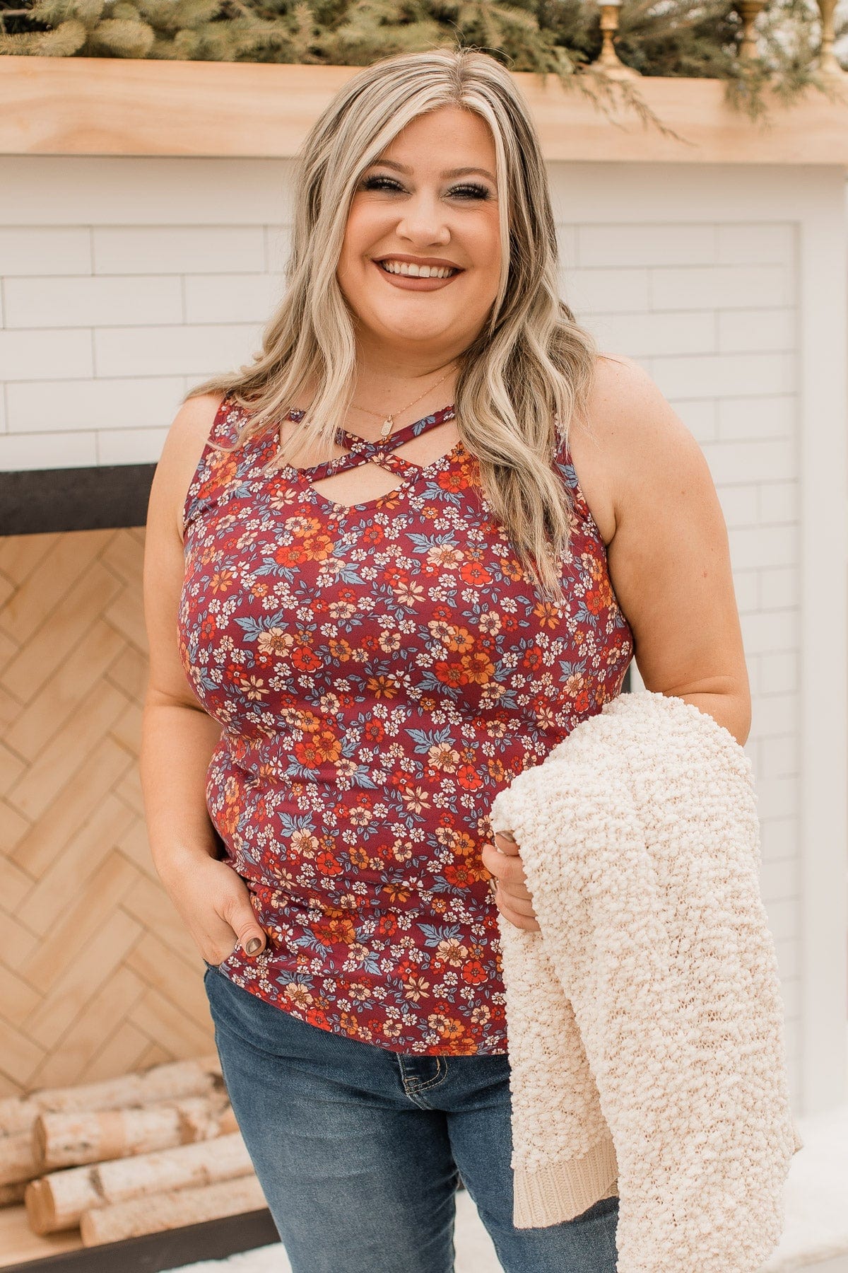 All About You Floral Tank Top- Burgundy