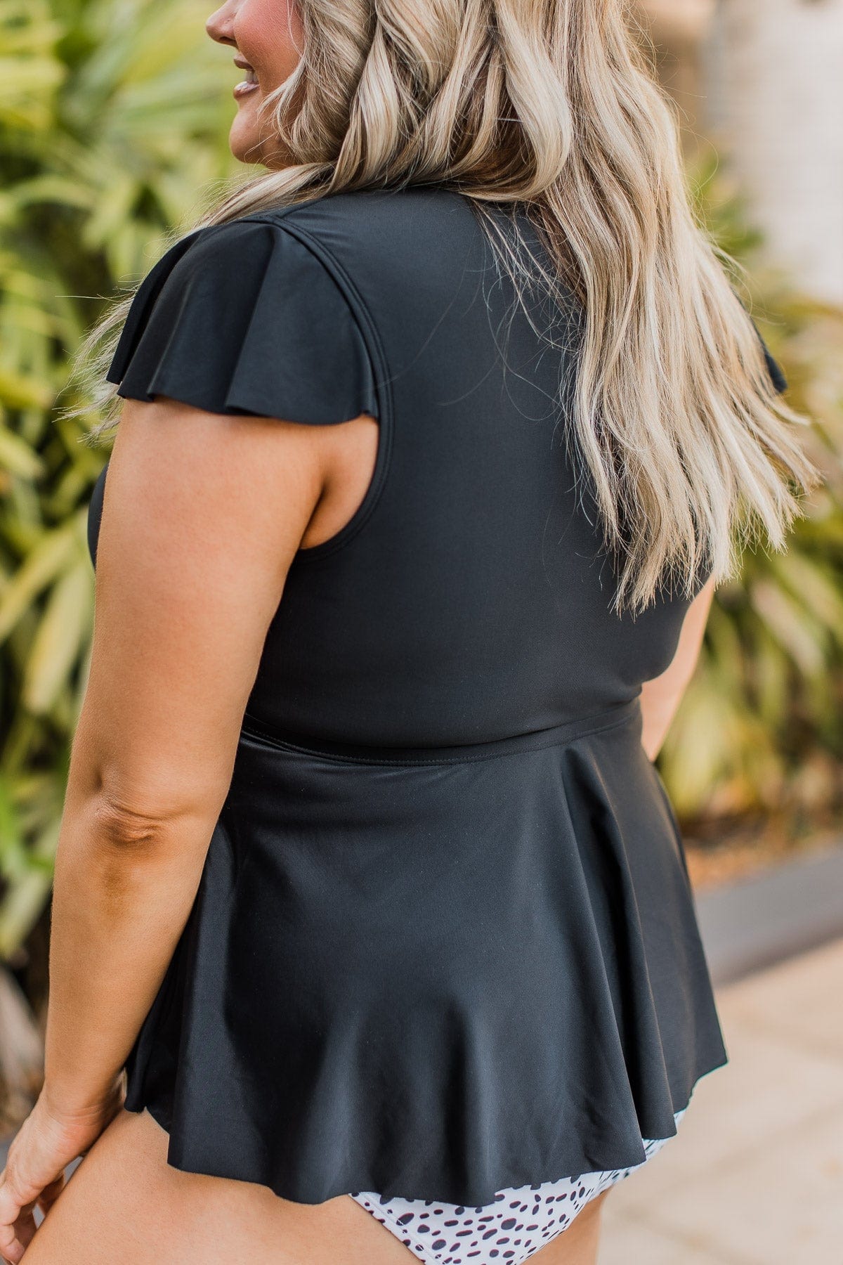 Beachside Beauty Peplum Tankini Top Black The Pulse Boutique