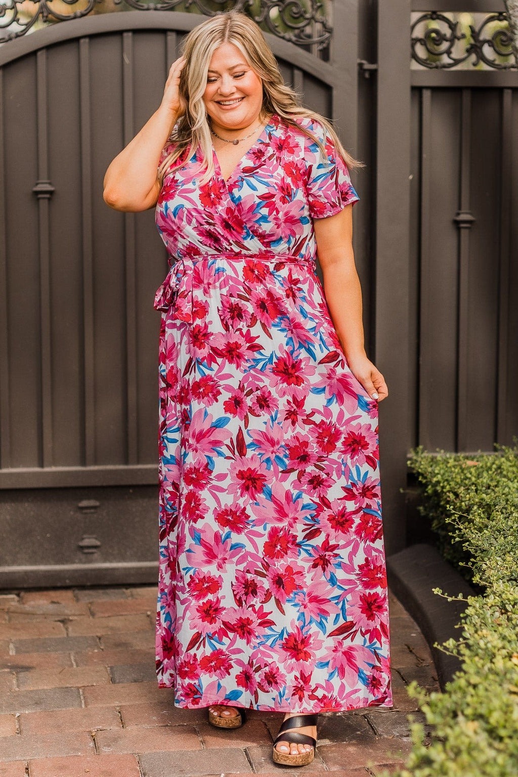 Keep You Around Floral Maxi Dress- Ivory Hot Pink