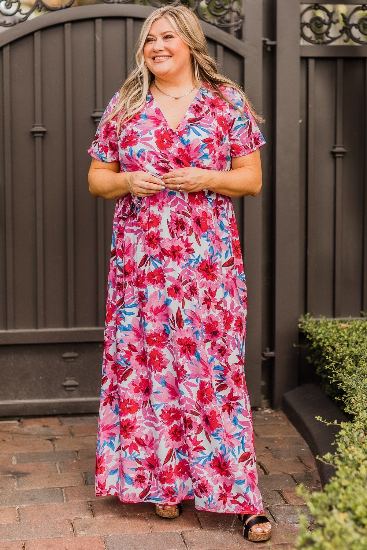 Keep You Around Floral Maxi Dress- Ivory & Hot Pink Keep You Around Floral Maxi Dress- Ivory & Hot Pink