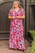 Keep You Around Floral Maxi Dress- Ivory & Hot Pink