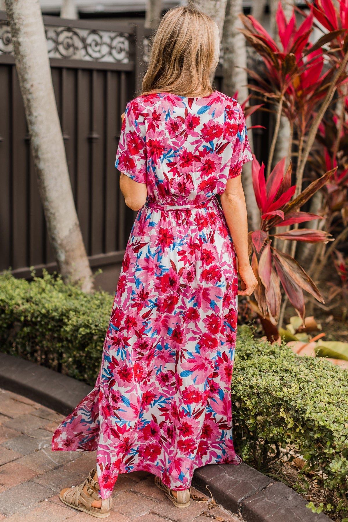 Keep You Around Floral Maxi Dress- Ivory & Hot Pink Keep You Around Floral Maxi Dress- Ivory & Hot Pink