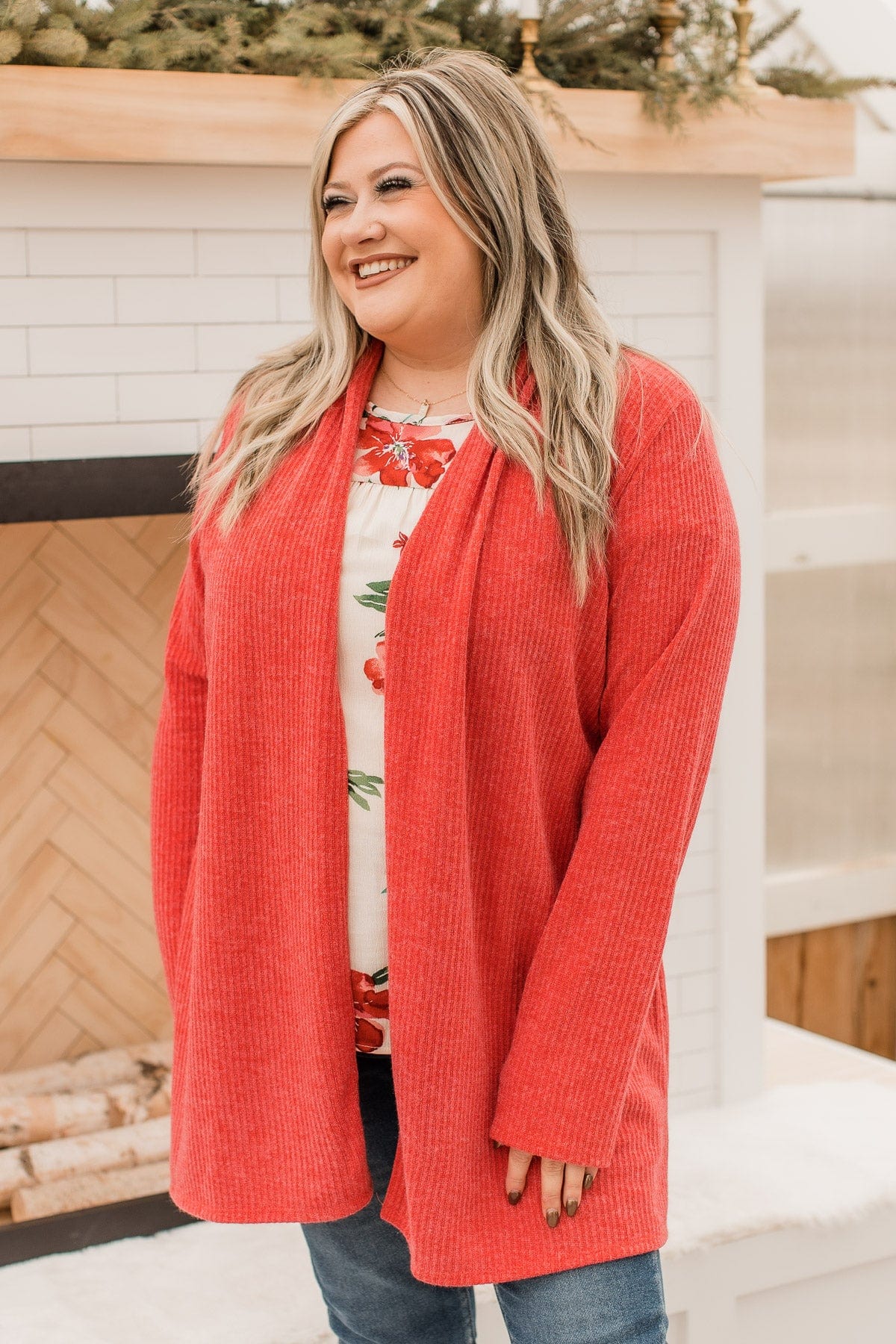 Fireside Talks Knit Cardigan- Red