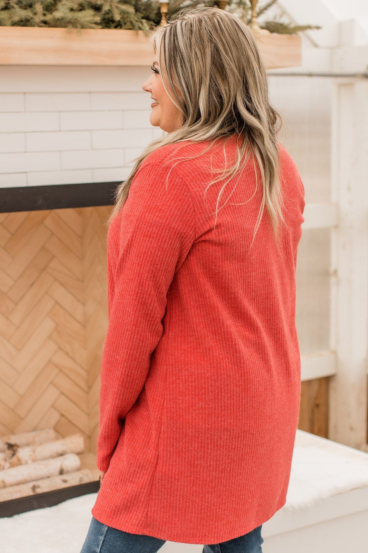 Fireside Talks Knit Cardigan- Red