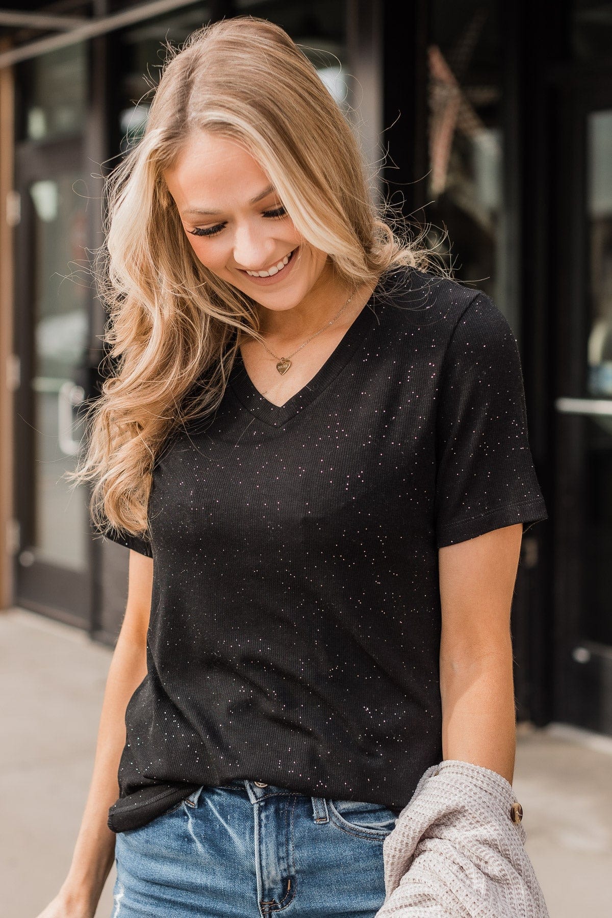 Keep Shining Glitter Knit Top- Black – The Pulse Boutique