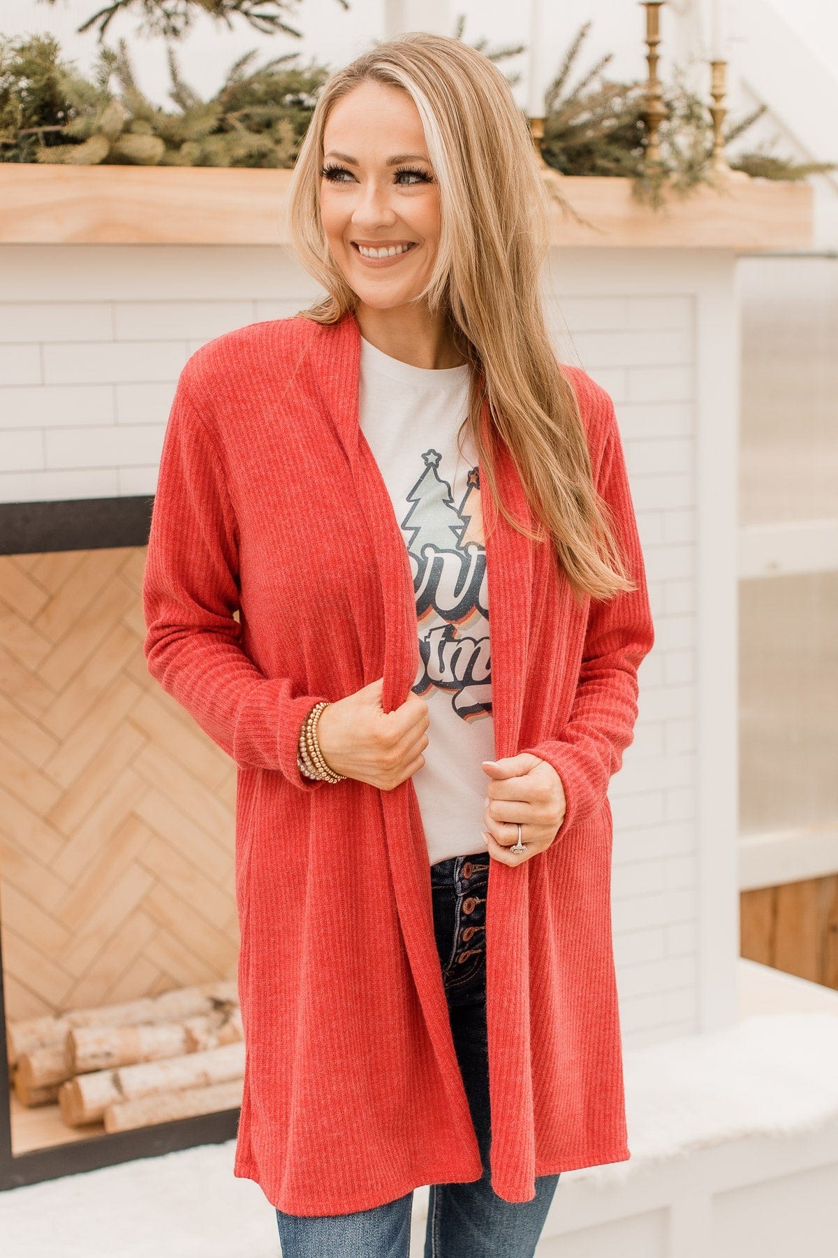 Fireside Talks Knit Cardigan- Red