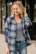 Missing You Plaid Button Top- Navy