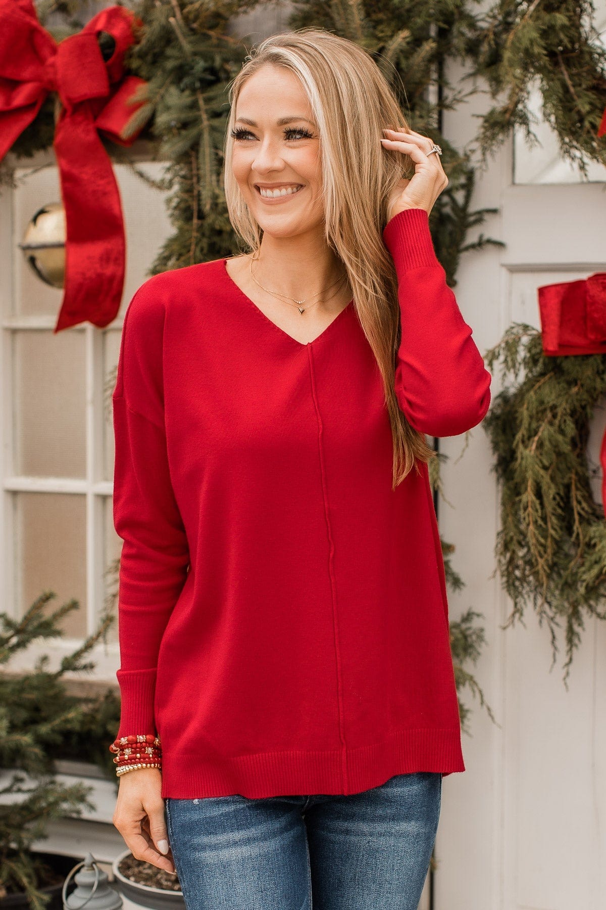 Slice Of Heaven Knit Sweater- Red
