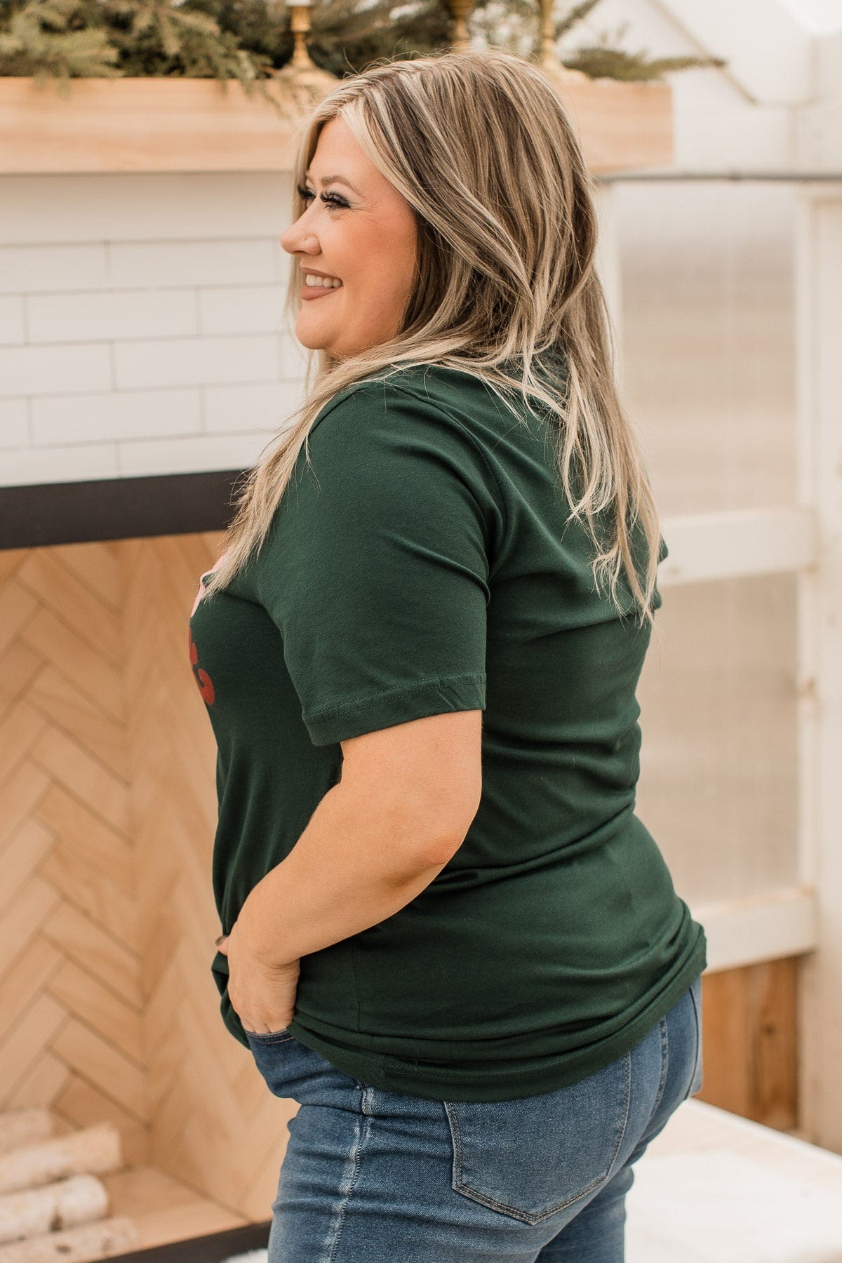 "Merry And Bright" Graphic Tee- Forest Green