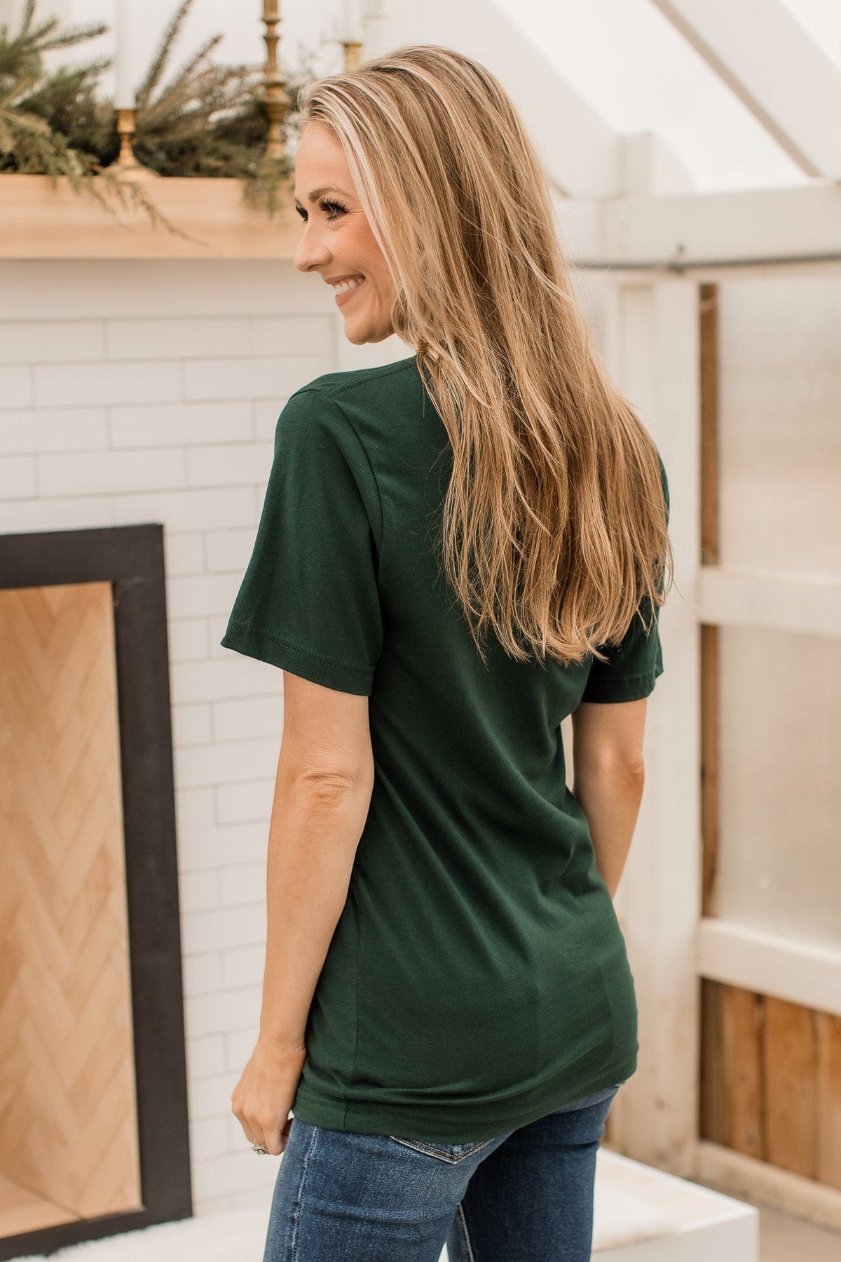 "Merry And Bright" Graphic Tee- Forest Green
