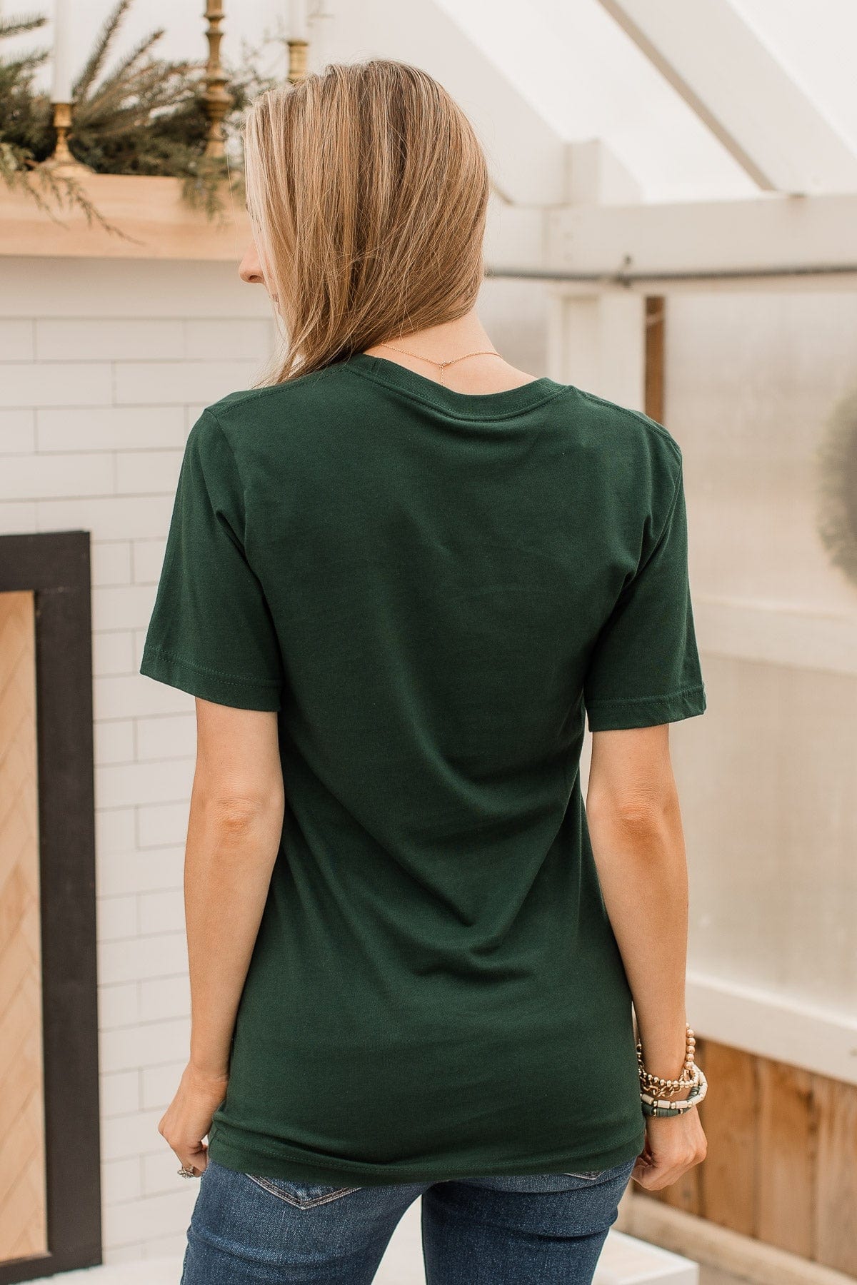 "Merry And Bright" Graphic Tee- Forest Green