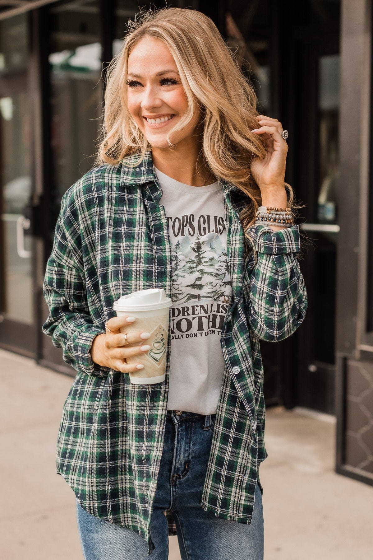 Doing What's Best Plaid Button Top- Green & Navy