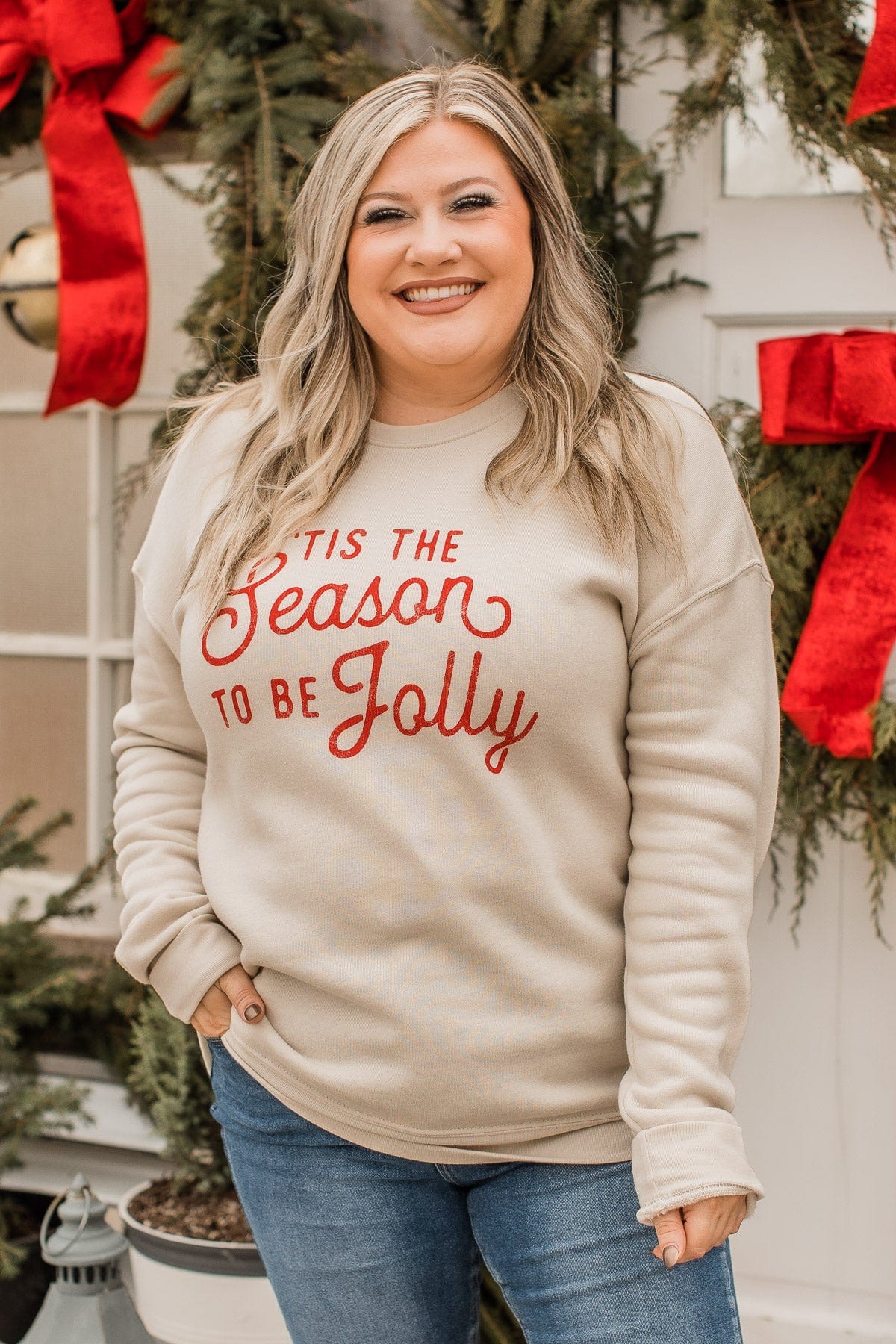 "Tis The Season To Be Jolly" Crew Neck- Beige
