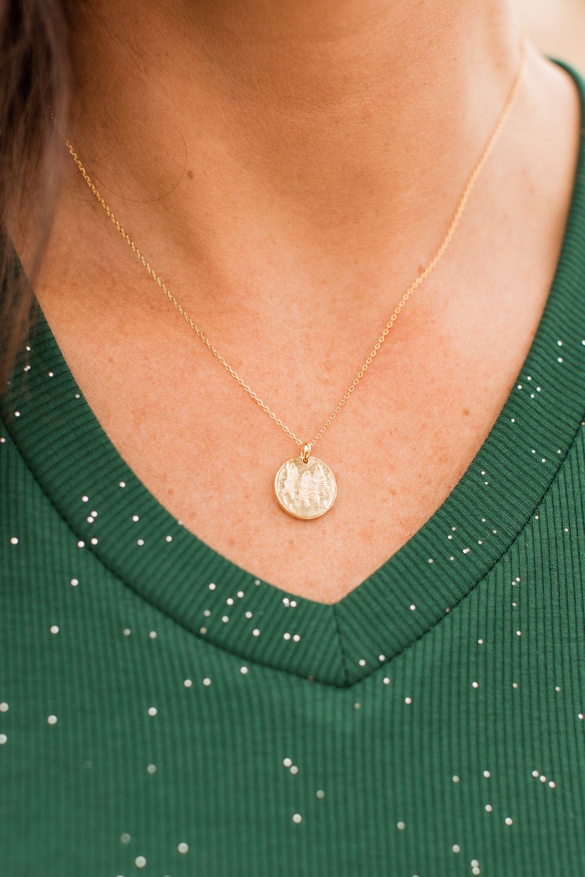 Walk Through The Pines Pendant Necklace- Gold