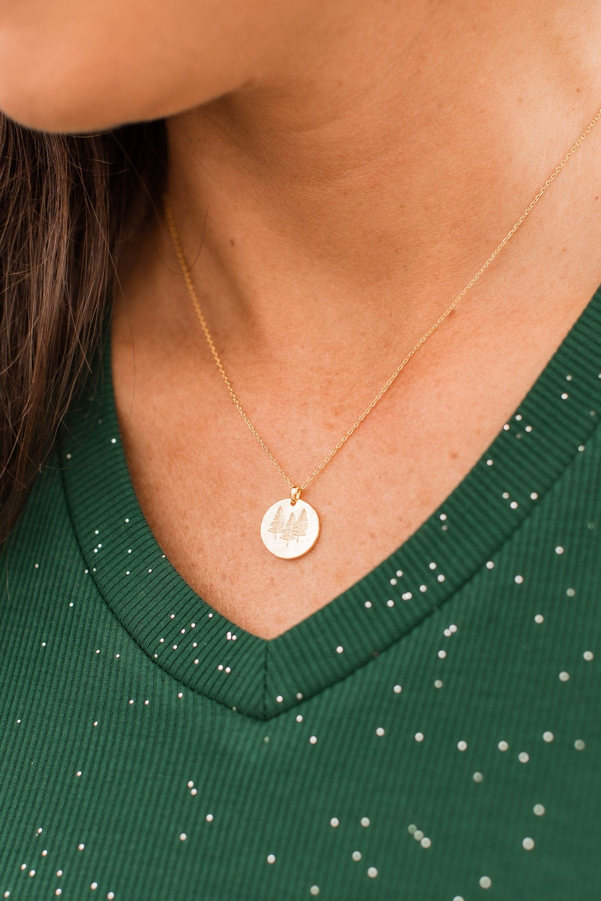Walk Through The Pines Pendant Necklace- Gold