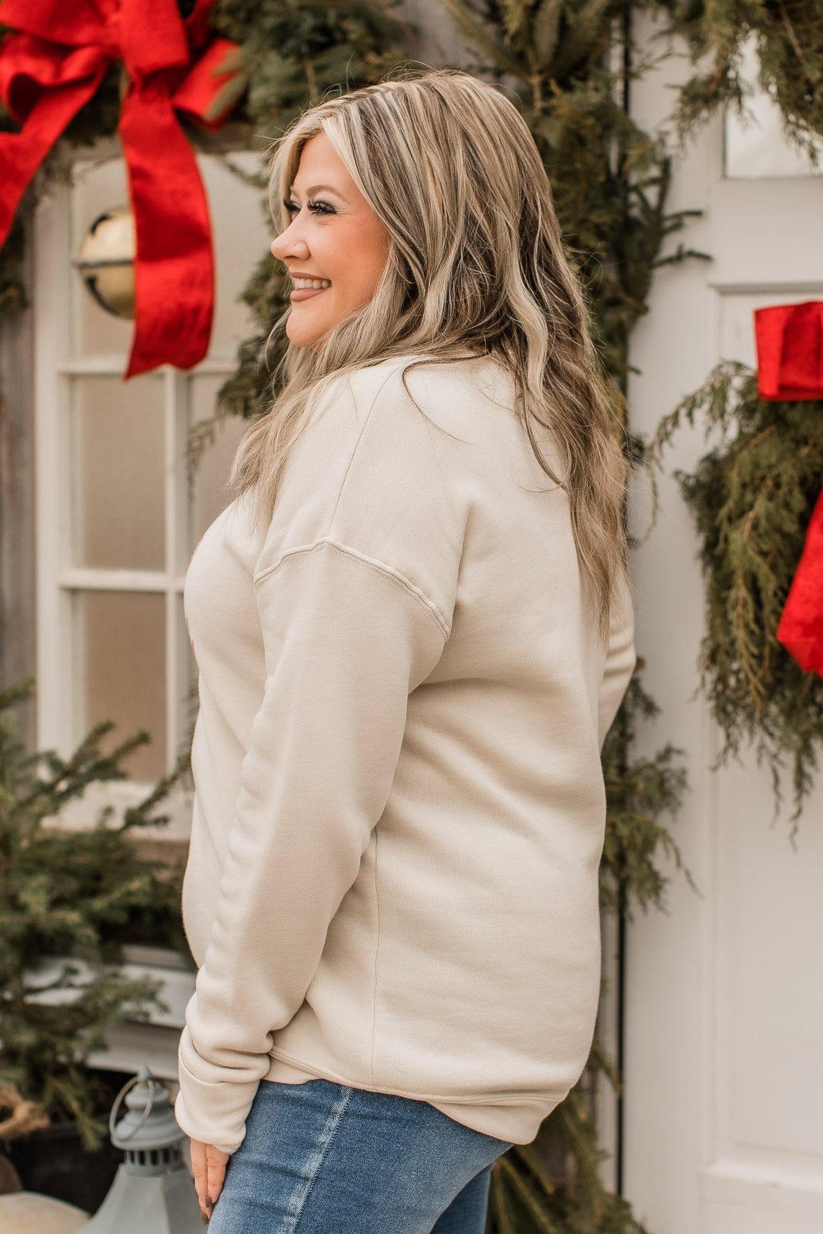 "Tis The Season To Be Jolly" Crew Neck- Beige